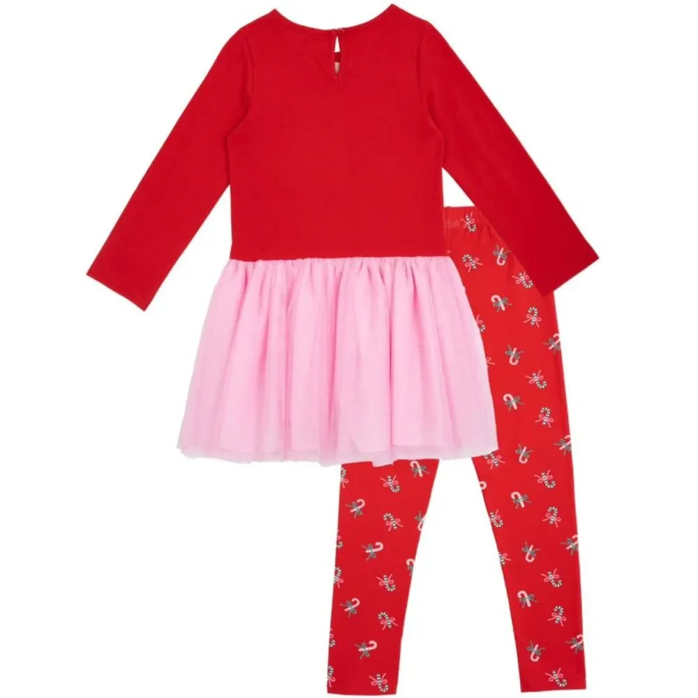 NEW Girls Sz 2 Toddler Sparkly CANDY CANE CUTIE Christmas Holiday 2 Pc Outfit
